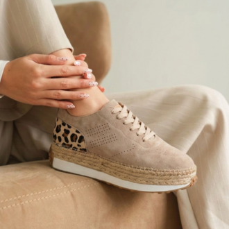Bej Süet Detaylı Hakiki Deri Sneaker Espadril