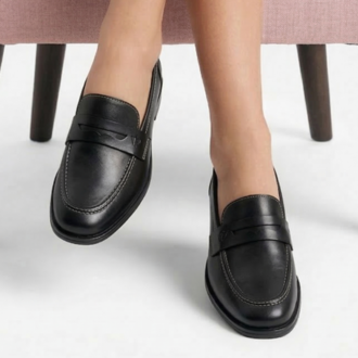 SİYAH Hakiki Deri Loafer Babet