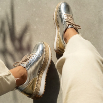 Gümüş & Bej Deri Detaylı Hakiki Deri Sneaker Espadril