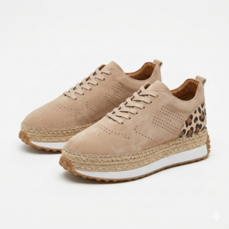 Bej Süet Detaylı Hakiki Deri Sneaker Espadril
