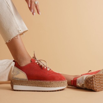 Mercan Süet & Gümüş Detaylı Hakiki Deri Sneaker Espadril
