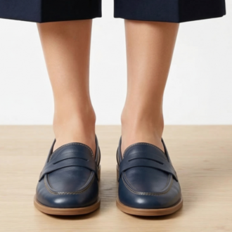 LACİVERT Hakiki Deri Loafer Babet