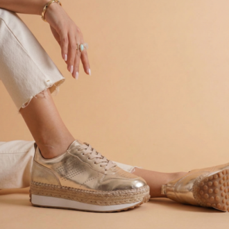 Altın & Bej Süet Detaylı Hakiki Deri Sneaker Espadril