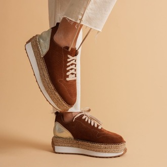 Taba Süet & Altın Detaylı Hakiki Deri Sneaker Espadril
