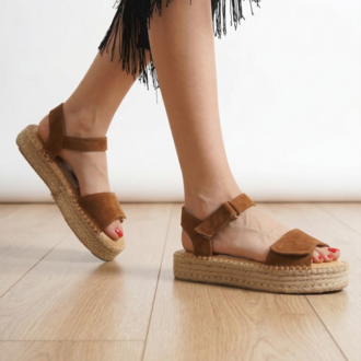Taba Süet Hakiki Deri Günlük Sandalet Espadril Ayakkabı