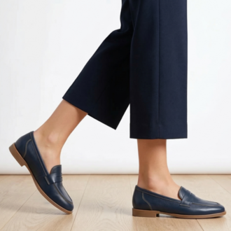 LACİVERT Hakiki Deri Loafer Babet