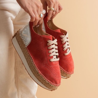 Mercan Süet & Gümüş Detaylı Hakiki Deri Sneaker Espadril