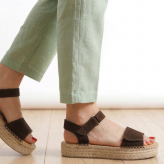Kahve Süet Hakiki Deri Günlük Sandalet Espadril Ayakkabı