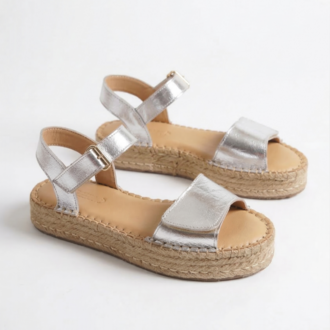 Gümüş Hakiki Deri Günlük Sandalet Espadril Ayakkabı