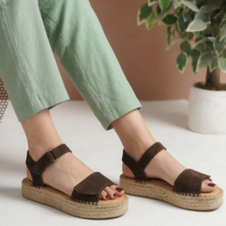 Kahve Süet Hakiki Deri Günlük Sandalet Espadril Ayakkabı