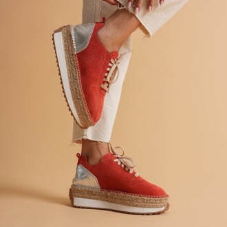 Mercan Süet & Gümüş Detaylı Hakiki Deri Sneaker Espadril
