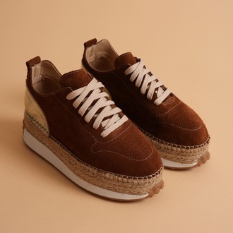 Taba Süet & Altın Detaylı Hakiki Deri Sneaker Espadril