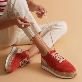 Mercan Süet & Gümüş Detaylı Hakiki Deri Sneaker Espadril