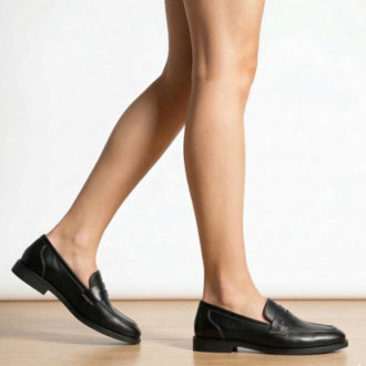 SİYAH Hakiki Deri Loafer Babet