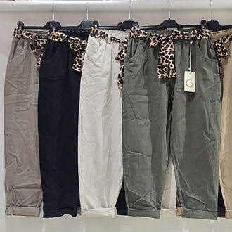 İtalyan Leopar Kemerli Coton Pantolon