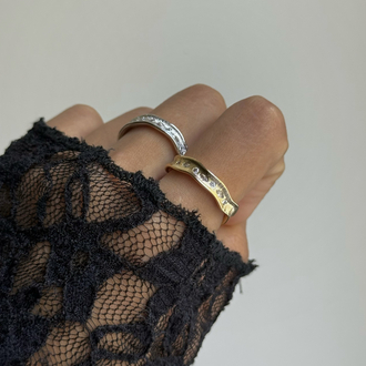 taş detaylı dalgalı vintage yüzük | altın kaplama