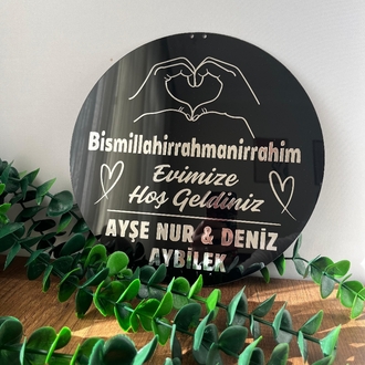 Siyah Gümüş Ad Soyad Kapı Süsü