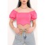 Balon Kol Crop Bluz Pembe - 10327.148