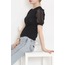 Tül Kollu Fitilli Bluz Siyah - 9171.224