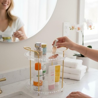 İki Katlı Organizer Set – Makyaj, Kozmetik ve Banyo Düzenleyici