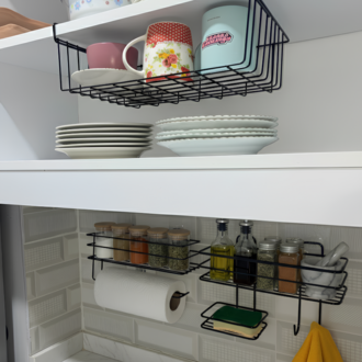 Yapışkanlı Siyah Metal Banyo ve Mutfak Organizer Raf Seti | Delmesiz Duvar Askılığı