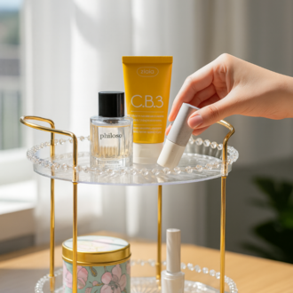 İki Katlı Organizer Set – Makyaj, Kozmetik ve Banyo Düzenleyici