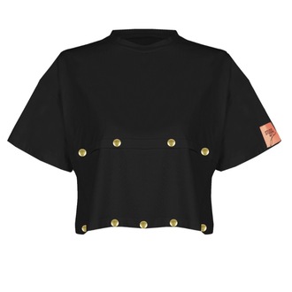 Lilii Beyaz ve Siyah Gold Zımbalı Basic T-shirt (L/XL Beden)