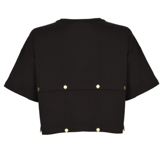 Lilii Beyaz ve Siyah Gold Zımbalı Basic T-shirt (L/XL Beden)