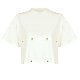 Lilii Beyaz ve Siyah Gold Zımbalı Basic T-shirt (L/XL Beden)