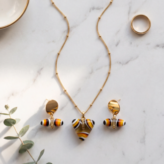 Soft Geometry Collection – El Yapımı Cam Kolye ve Küpe Seti