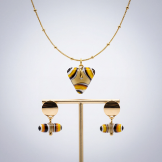 Soft Geometry Collection – El Yapımı Cam Kolye ve Küpe Seti