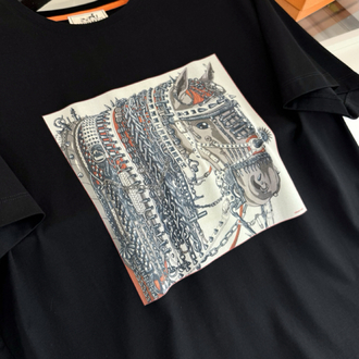 Hermes Heavy Metal Horse Crew Neck Short Sleeve T-Shirt