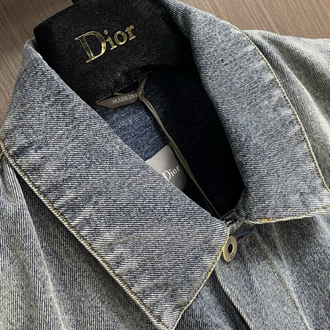 Dior Embroidered Color-Blocked Washed Collar Denim Shirt Jacket