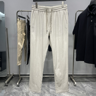 Zegna Cotton Linen Drawstring Casual Pants