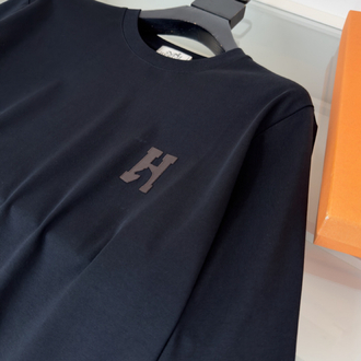 Hermes H Cheval Leather Embroidered Crew Neck Short Sleeve T-Shirt