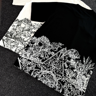 Dıor Two-Tone Ink Painting Print with Embroidery T-shirt