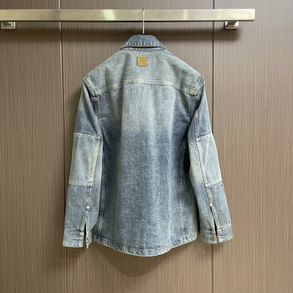Dior Embroidered Color-Blocked Washed Collar Denim Shirt Jacket