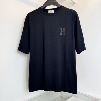 Hermes H Cheval Leather Embroidered Crew Neck Short Sleeve T-Shirt