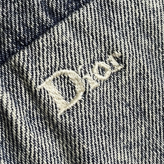 Dior Embroidered Color-Blocked Washed Collar Denim Shirt Jacket