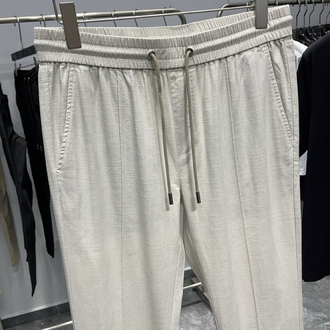 Zegna Cotton Linen Drawstring Casual Pants