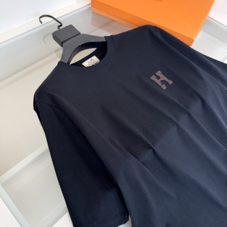 Hermes H Cheval Leather Embroidered Crew Neck Short Sleeve T-Shirt