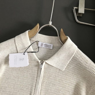 Brunello Cucinelli solid-color linen zip-up collar Polo Shirt
