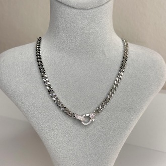 Kilit detaylı Taşlı Silver Kolye