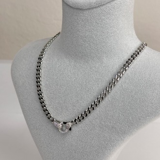 Kilit detaylı Taşlı Silver Kolye