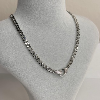 Kilit detaylı Taşlı Silver Kolye