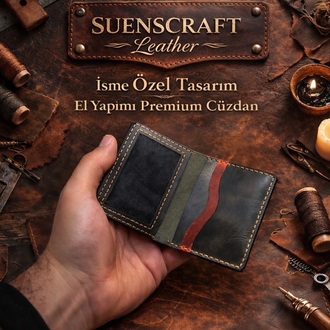 SUENS CRAFT Gerçek deri el işçiliği bol kartlık cüzdan