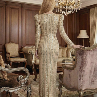 Gergoria Gold Yırtmaçlı Tasarım Abiye