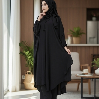 tunik pantalon kapşonlu pelerin takim 