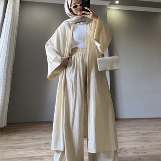 Uzun Kimono Takımı Krem