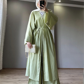 Uzun Kimono Takım Fıstık Yeşili